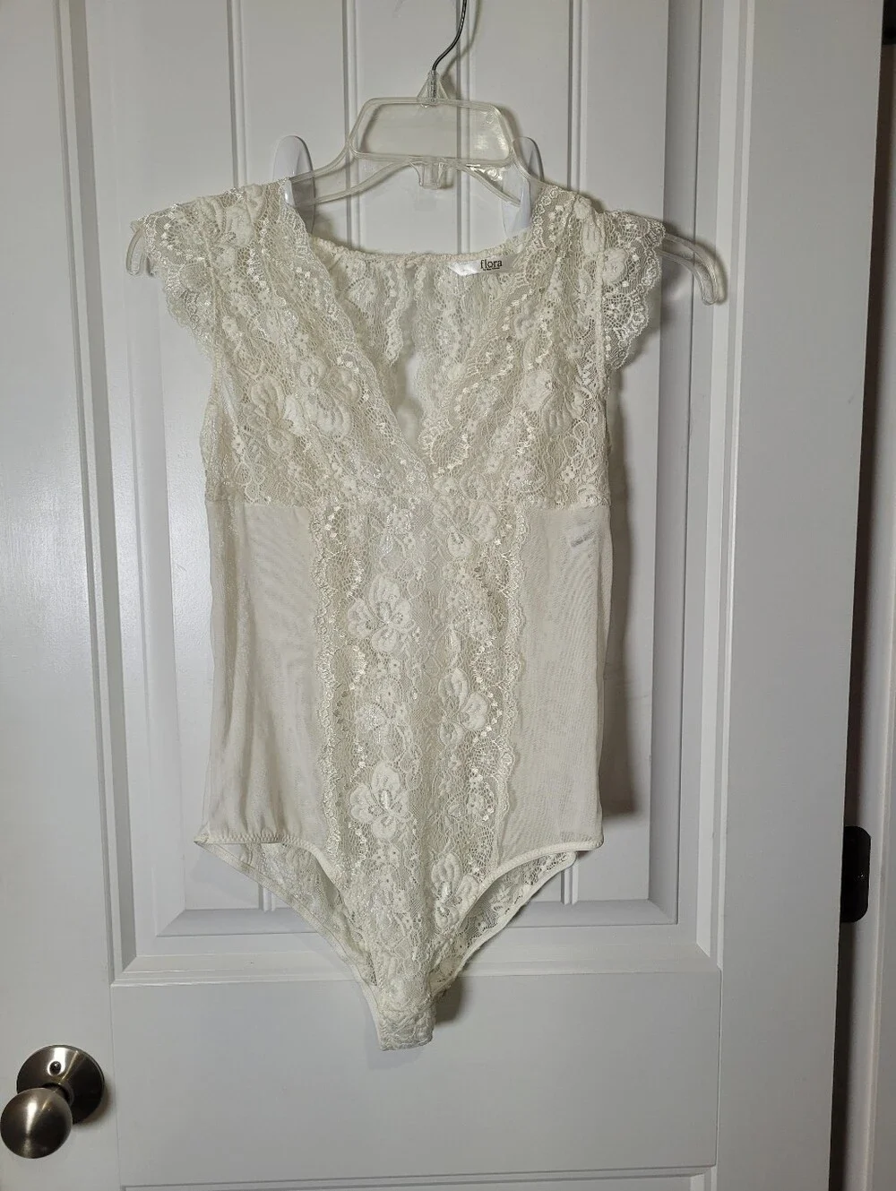Flora Nikrooz Womem's Lace V-Neck Ivory Bodysuit - Women Tops